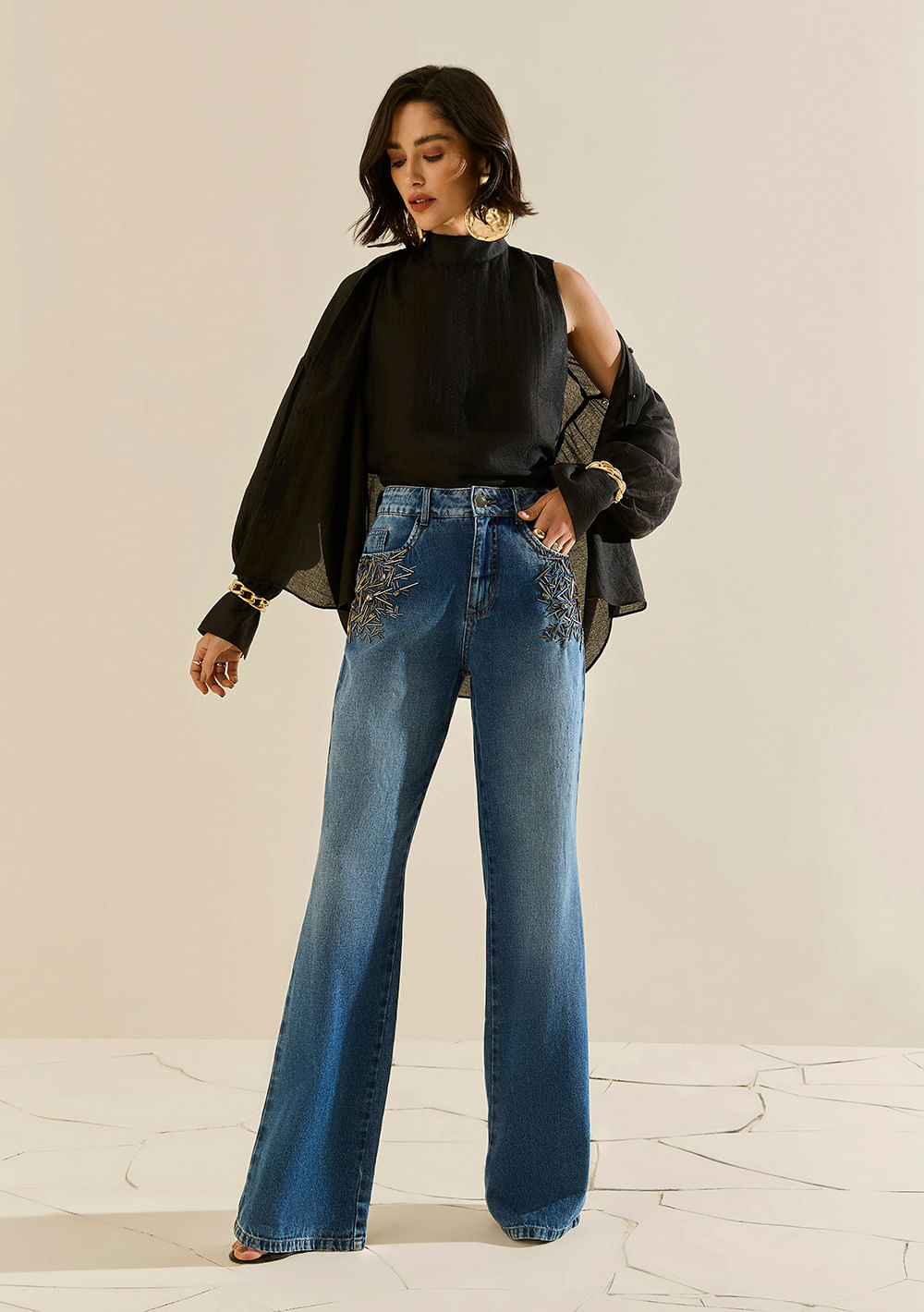 Calça Morena Rosa Reta Alta Azul